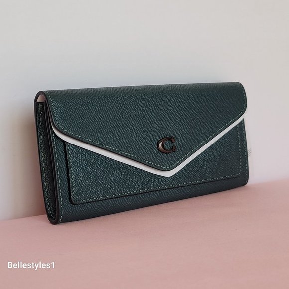 COACH Wyn Envelope Crossgrain Leather Wallet- Forest color - Picture 3 of 16